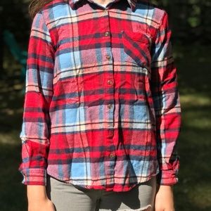 White and red fuzzy flannel shirt